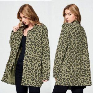 Leopard Print Cotton Longline Utility Jacket Size Medium